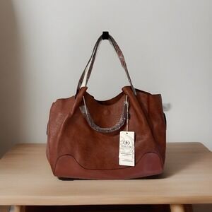 Carleton Los Angeles Brown Large Soft Leather Purse‎ Shoulder Bag w 2 Handles
